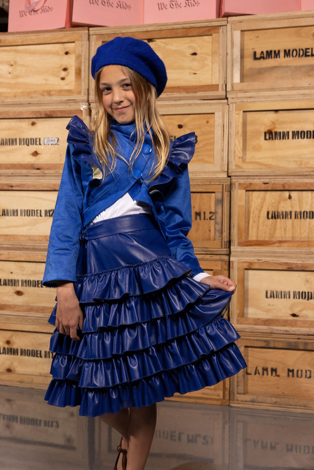 Cobalt Ruffle Leather Skirt Set