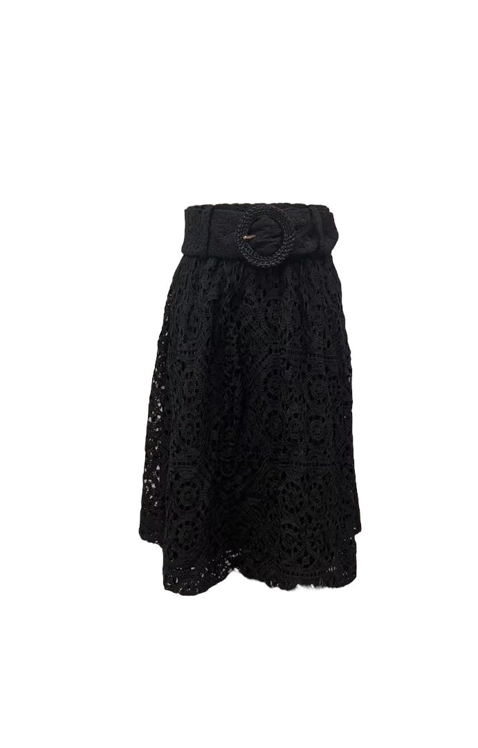 Black Lace Skirt with Belt