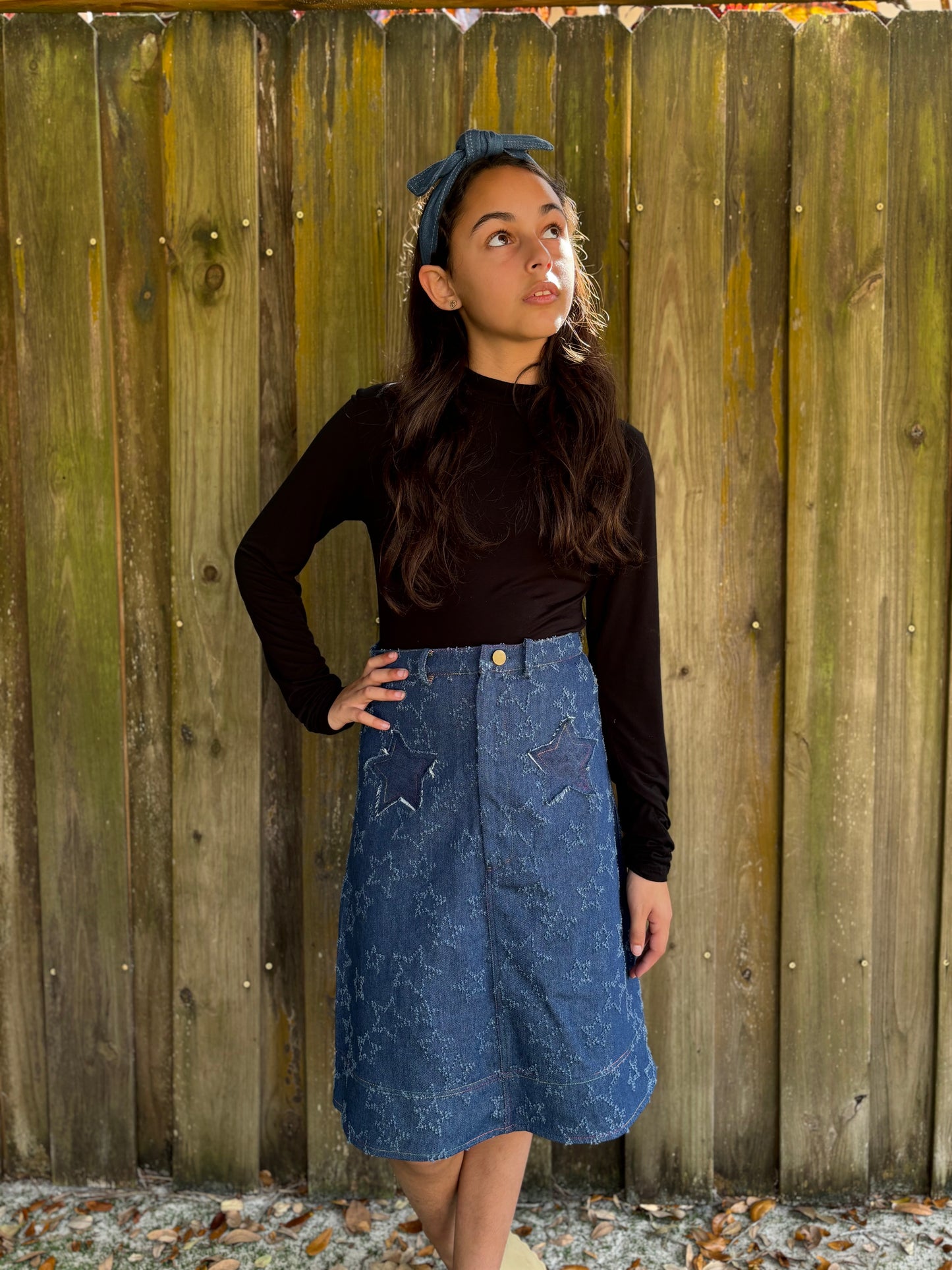 Rainbow Stitch Star Jean Skirt