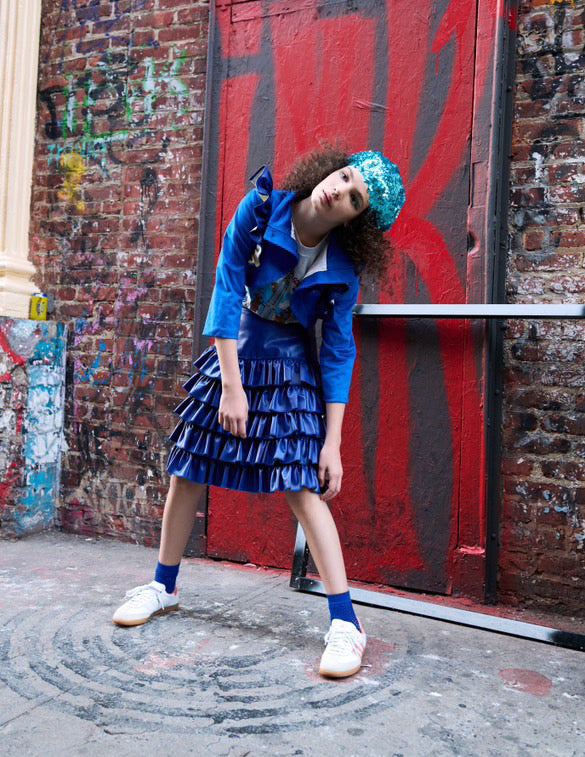 Cobalt Ruffle Leather Skirt