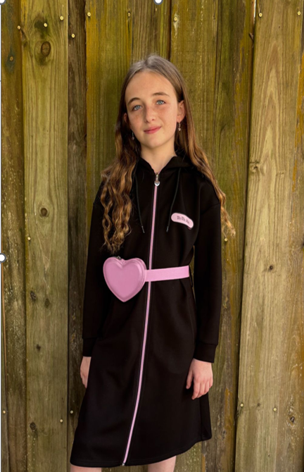 Heart Pouch Belted Sweatshirt Dress