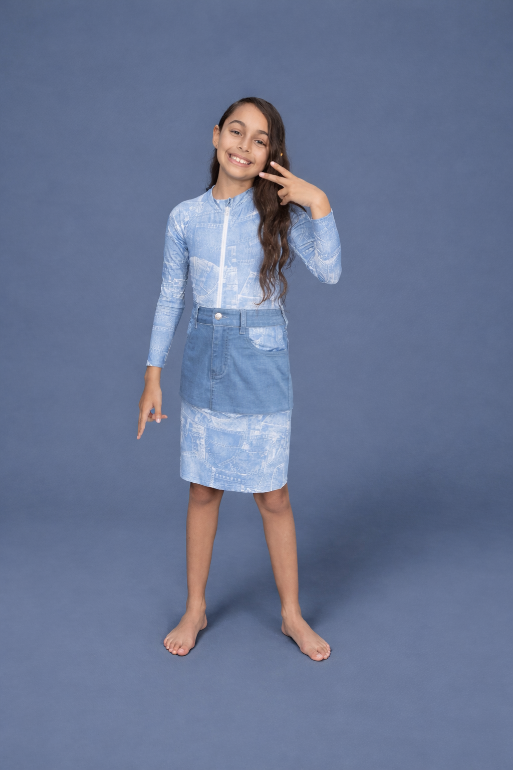 Blue Jean Girls Swim Set Knee Length