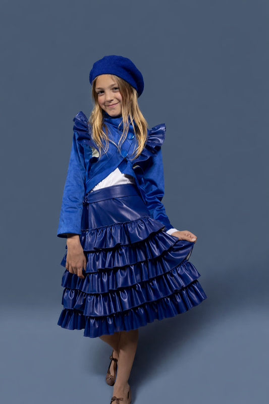 Cobalt Ruffle Leather Skirt Set
