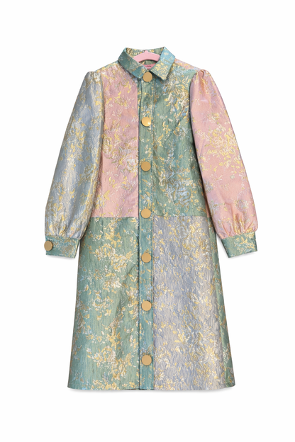 Brocade Pastel Gold Button Dress
