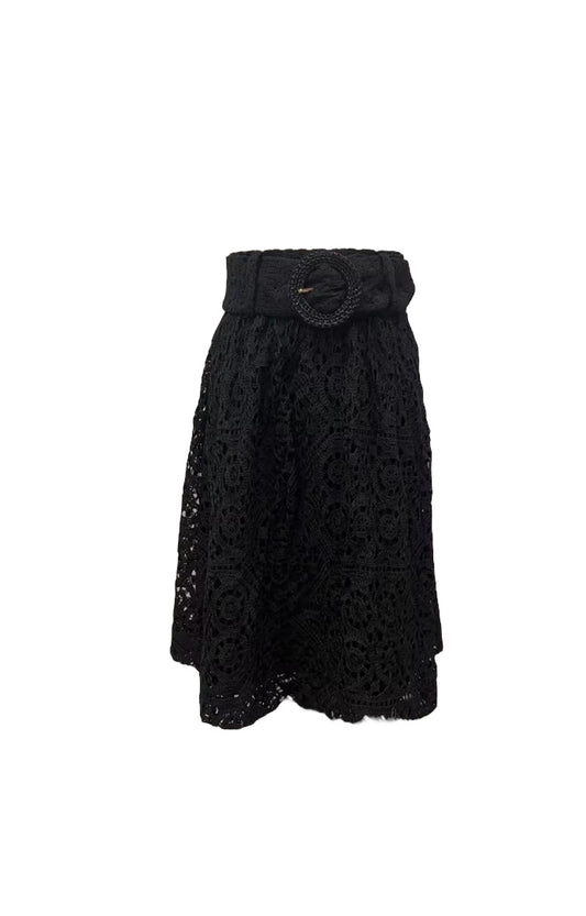Black Lace Skirt with Belt
