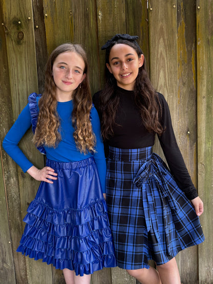 Double Bow Plaid Wrap Skirt