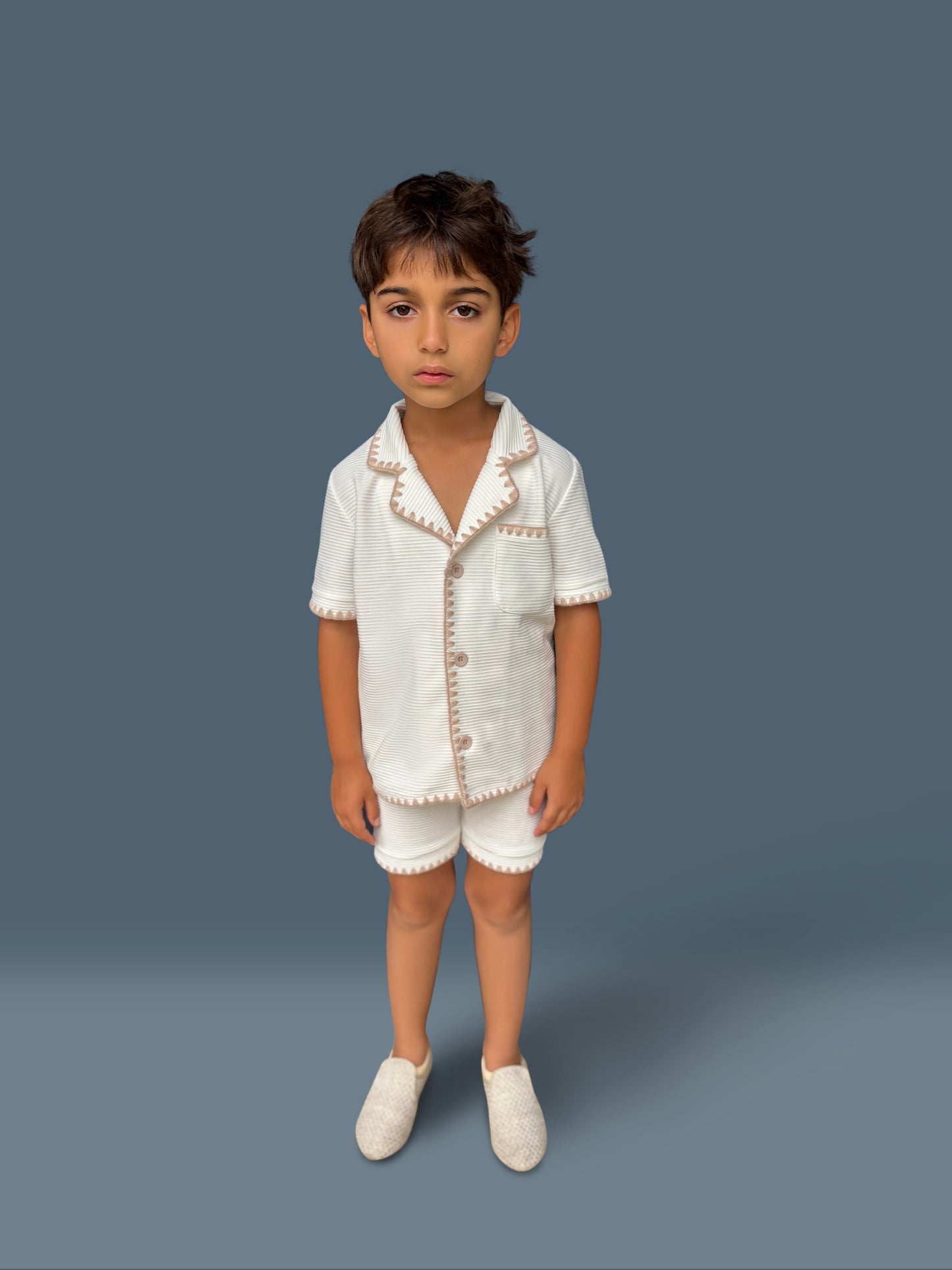 Embroidered White Boys Set