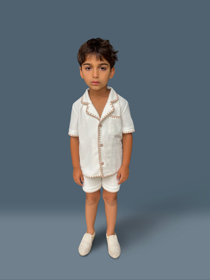 Embroidered White Boys Set