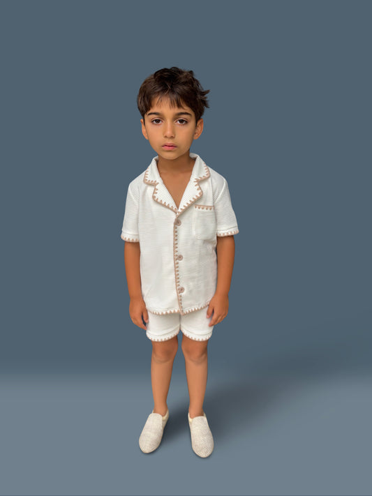 Embroidered White Boys Set