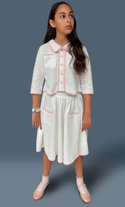 Embroidered Scalloped White Girls Set