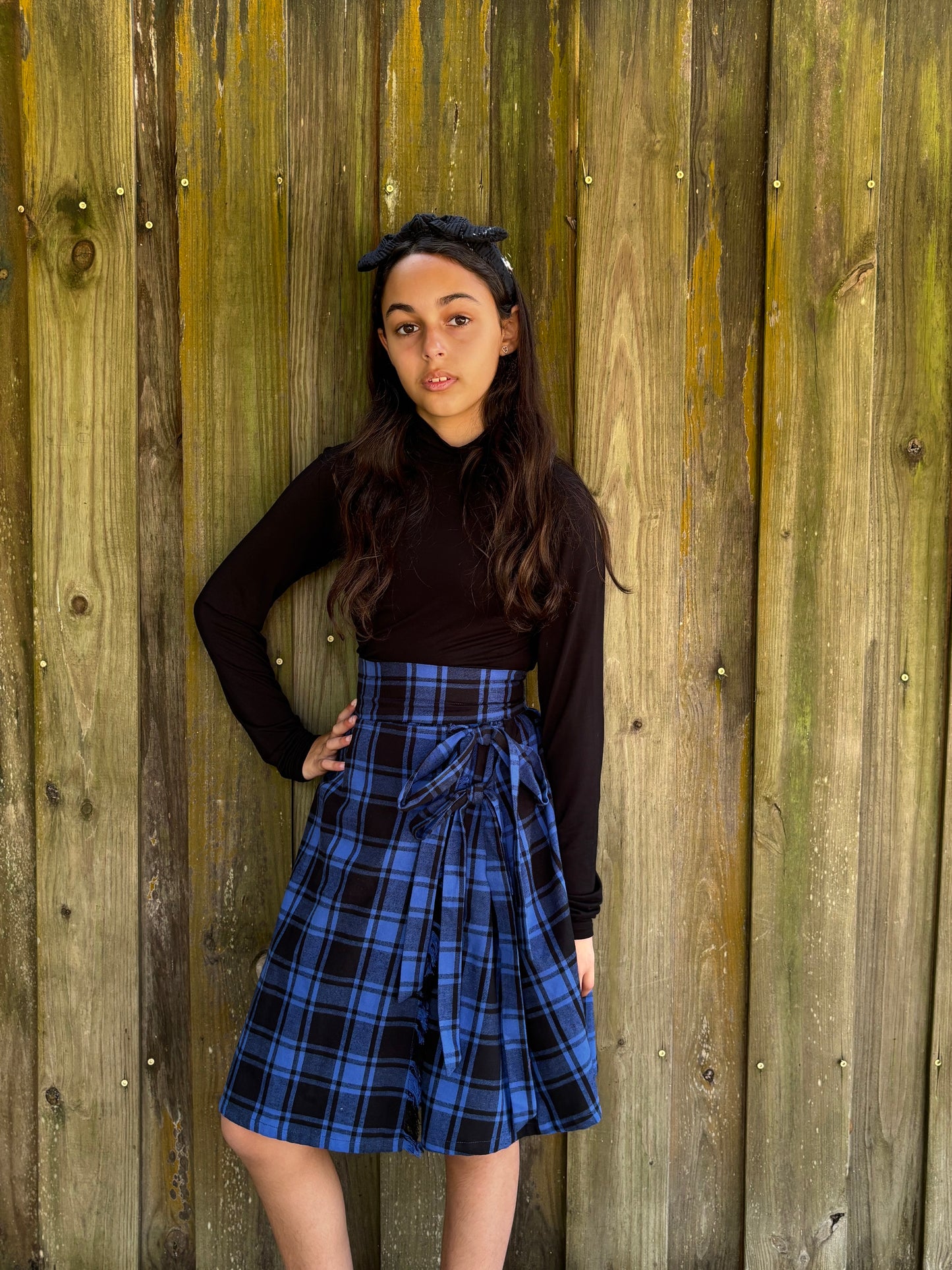 Double Bow Plaid Wrap Skirt