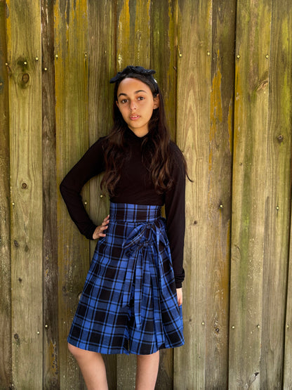 Double Bow Plaid Wrap Skirt