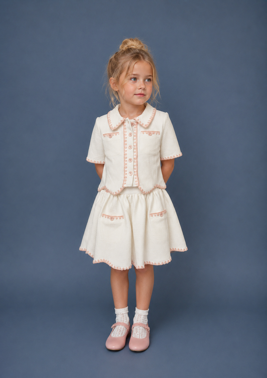 Embroidered Scalloped White Girls Set_short