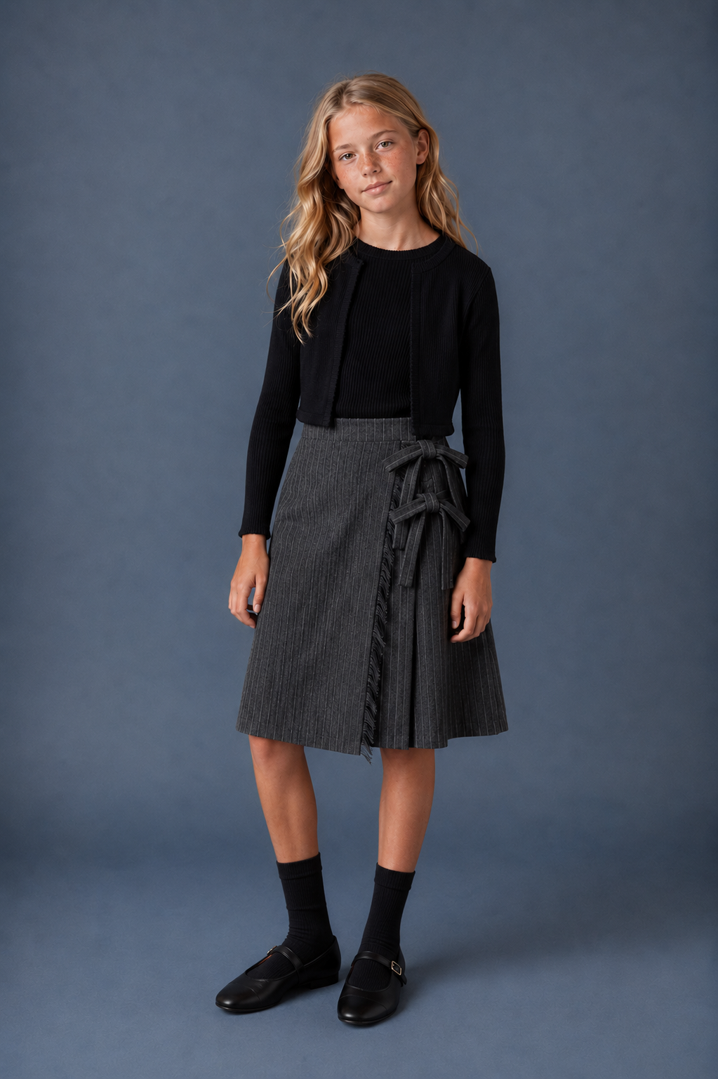 Double Bow Wrap Skirt_Pinstripe