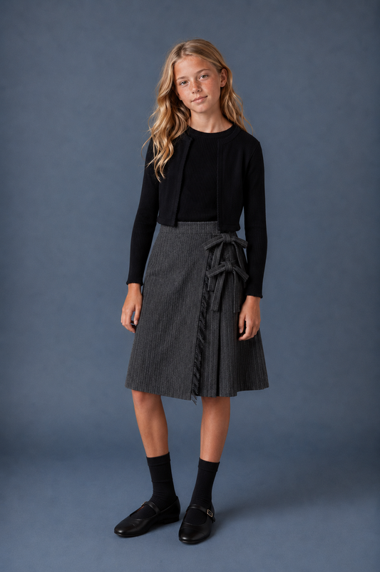 Double Bow Wrap Skirt_Pinstripe