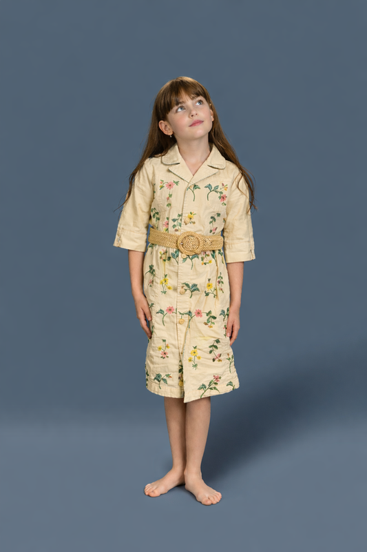 Embroidered dress w/raffia belt
