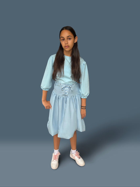 Midi Lace Up Jean Skirt