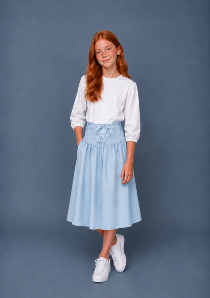 Midi Lace Up Jean Skirt