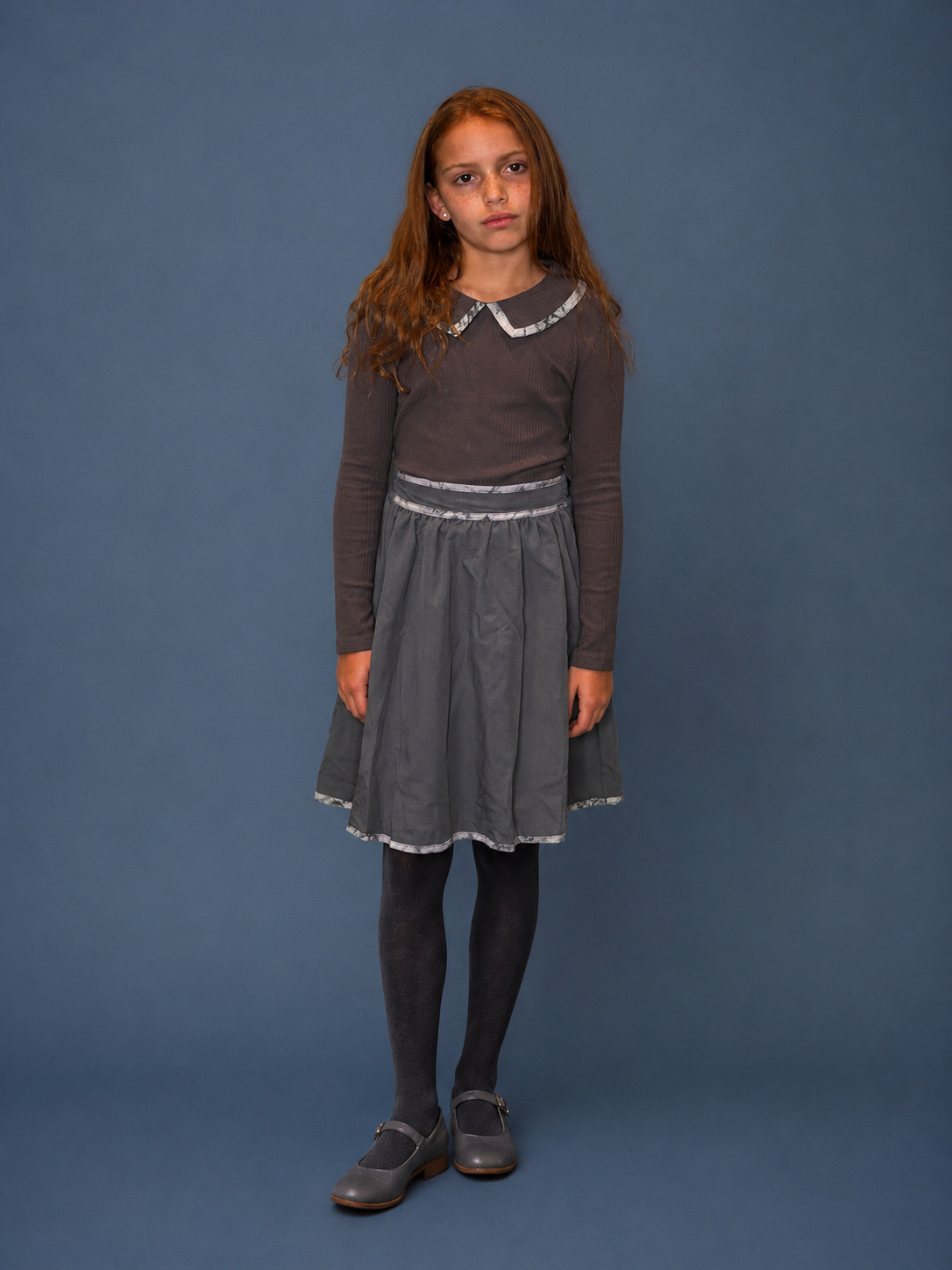 Grey Contrast Trim Tiered Skirt