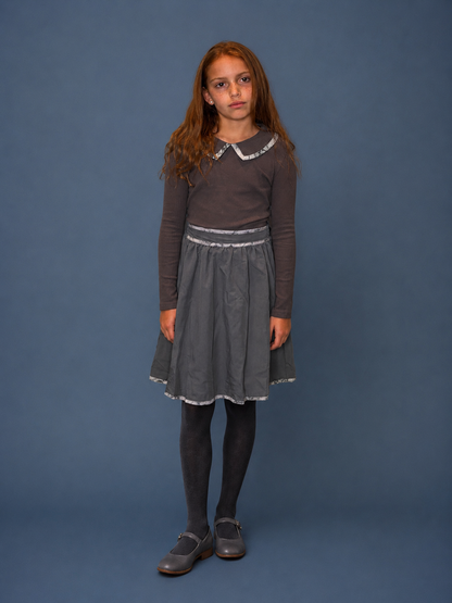 Grey Contrast Trim Tiered Skirt