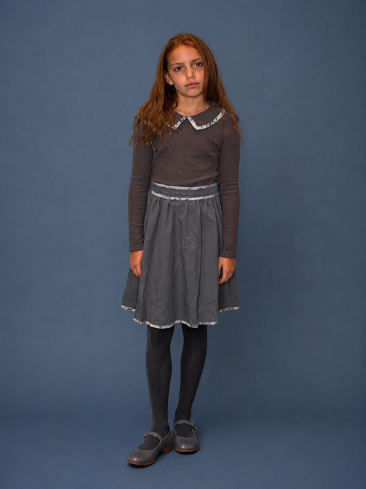 Grey Contrast Trim Tiered Skirt