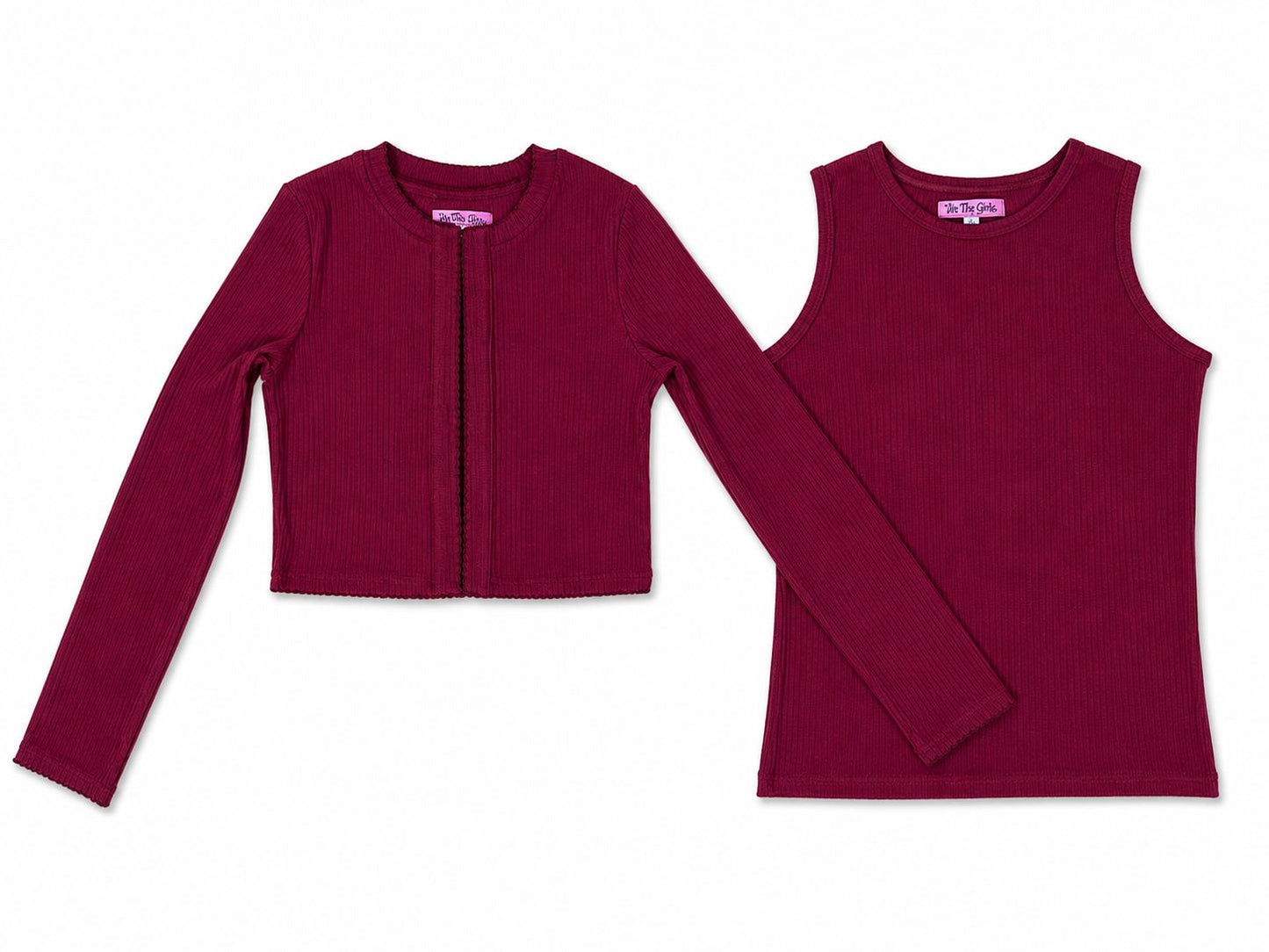 Crop Cardigan and Shell Set_Bergundy