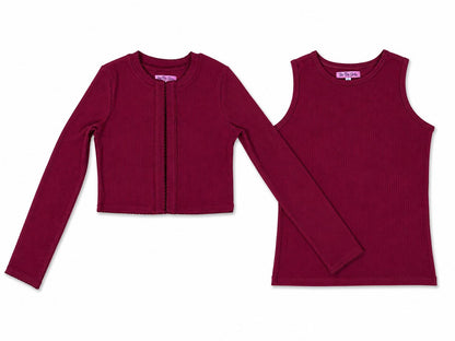 Crop Cardigan and Shell Set_Bergundy