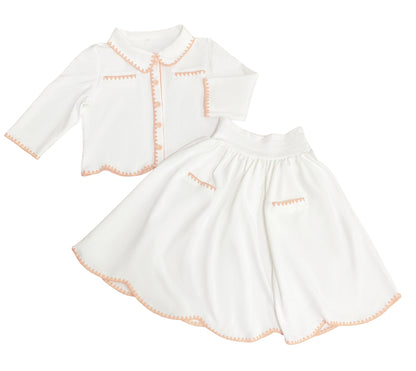 Embroidered Scalloped White Girls Set