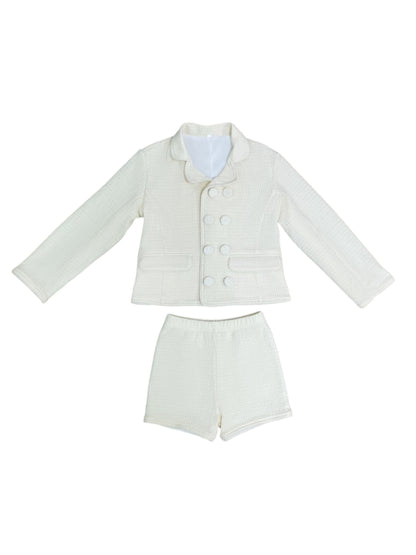 Cream Textured Knit Blazer Set_Boys