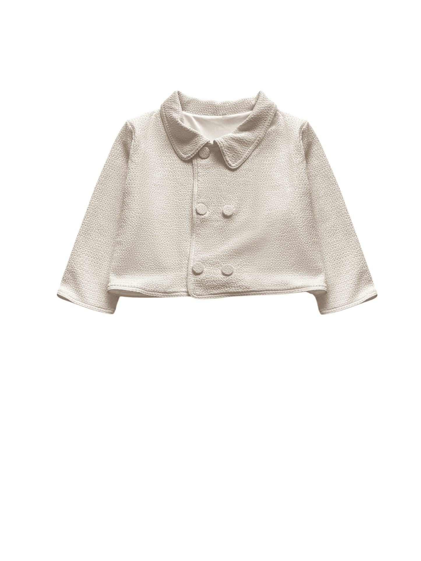 Cream Textured Knit Cropped Blazer_Girls