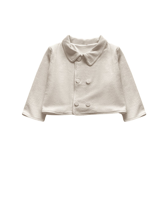 Cream Textured Knit Cropped Blazer_Girls
