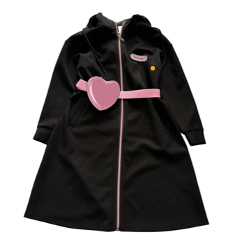 Heart Pouch Belted Sweatshirt Dress