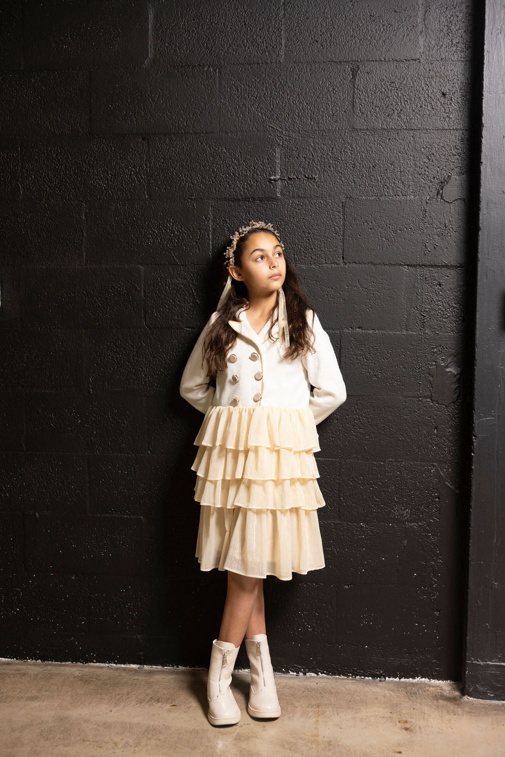 Cream and Gold Blazer Dress