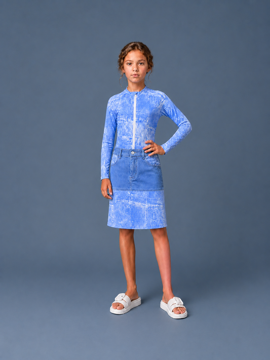 Blue Jean Girls Swim Set Knee Length — alt angle