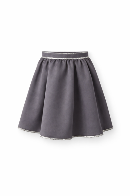 Grey Contrast Trim Tiered Skirt