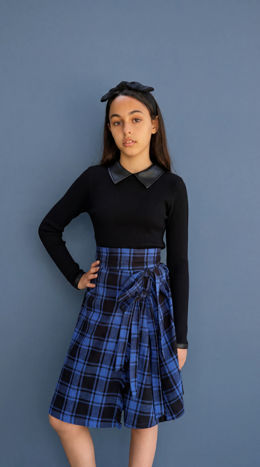Leather Collar Rib Knit_Black