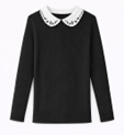 Embroidered Collar Rib Knit Top_Black